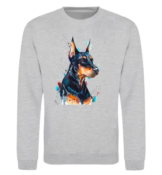 Світшот Watercolor doberman Сірий меланж фото