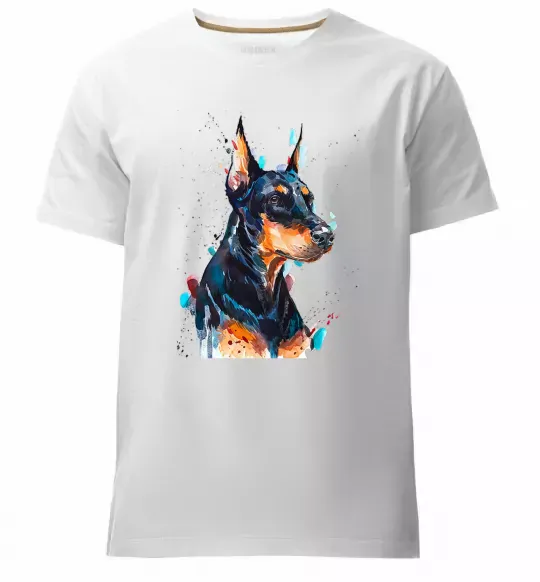 Мужская премиум футболка Watercolor doberman Белый фото