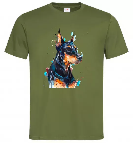 Мужская футболка Watercolor doberman Оливковый фото