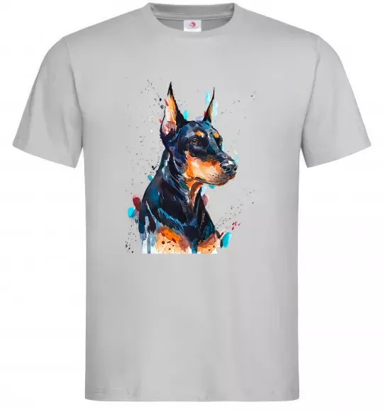 Мужская футболка Watercolor doberman Серый фото