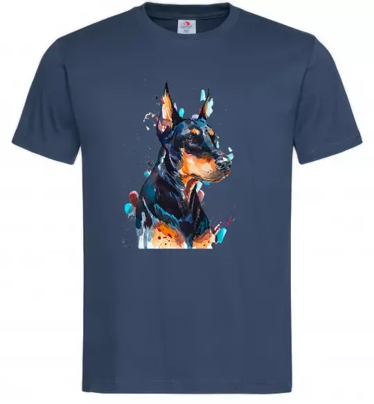 Мужская футболка Watercolor doberman Темно-синий фото