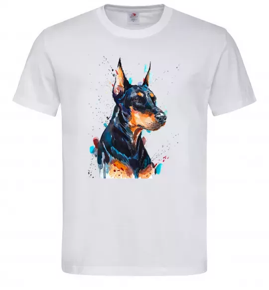 Мужская футболка Watercolor doberman Белый фото
