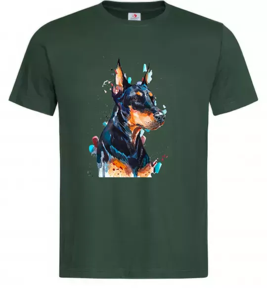 Мужская футболка Watercolor doberman Темно-зеленый фото