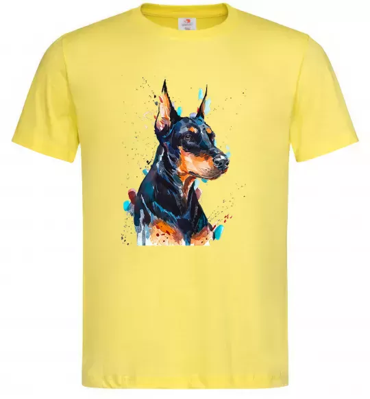 Мужская футболка Watercolor doberman Лимонный фото