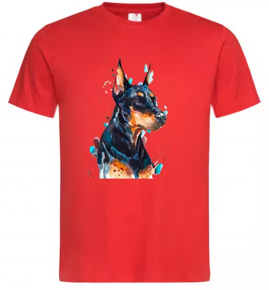 Мужская футболка Watercolor doberman Красный фото