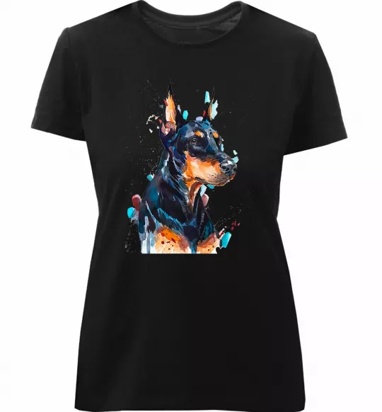 Женская премиум футболка Watercolor doberman Черный фото