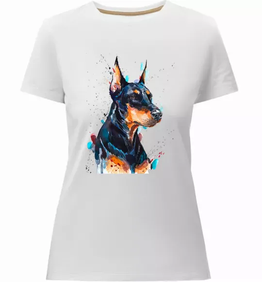 Женская премиум футболка Watercolor doberman Белый фото