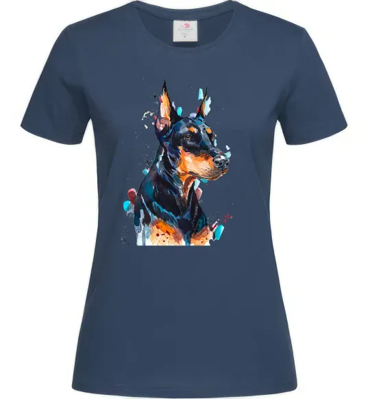 Жіноча футболка Watercolor doberman Темно-синій фото