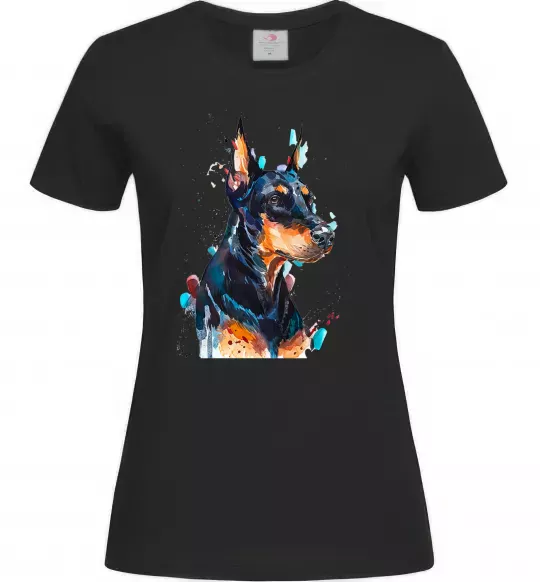Жіноча футболка Watercolor doberman Чорний фото