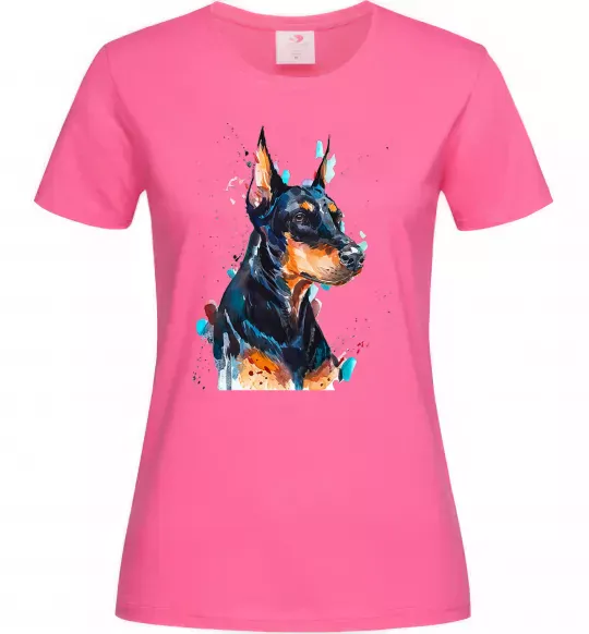Жіноча футболка Watercolor doberman Яскраво-рожевий фото