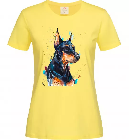 Жіноча футболка Watercolor doberman Лимонний фото