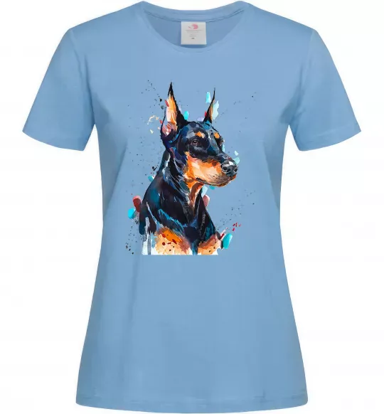 Жіноча футболка Watercolor doberman Блакитний фото
