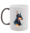Чашка з кольоровою ручкою Watercolor doberman Срібло фото