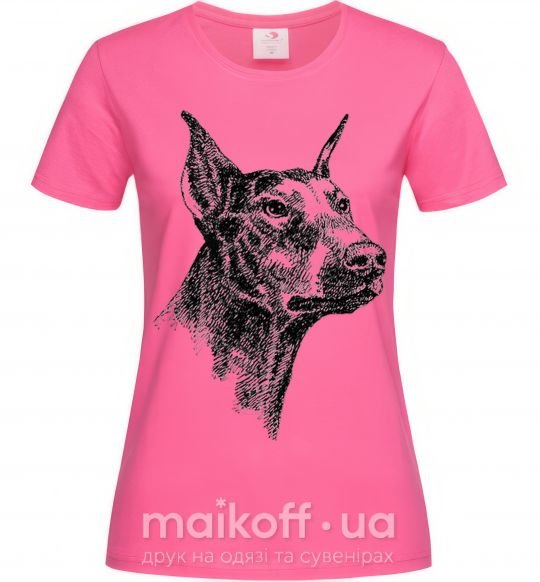 Жіноча футболка Морда добермана Яскраво-рожевий фото