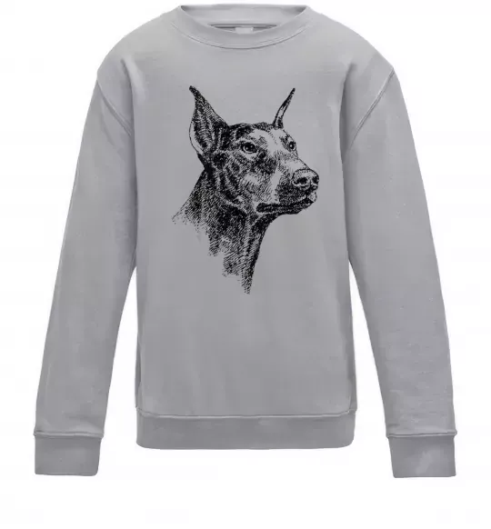 Детский Свитшот Морда добермана Серый меланж фото