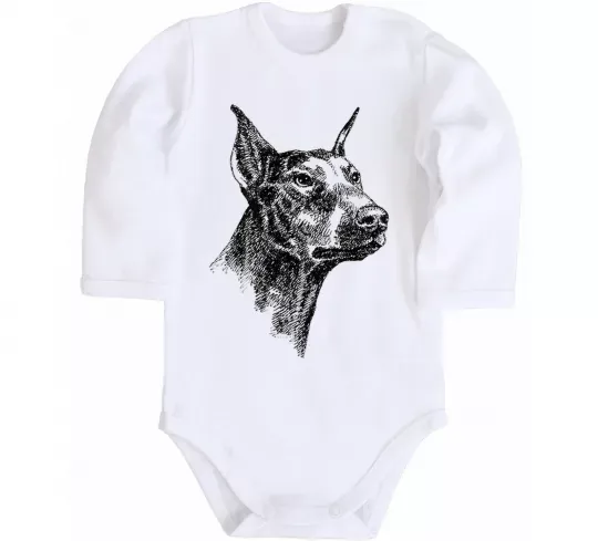 Дитячий бодік Морда добермана Білий фото