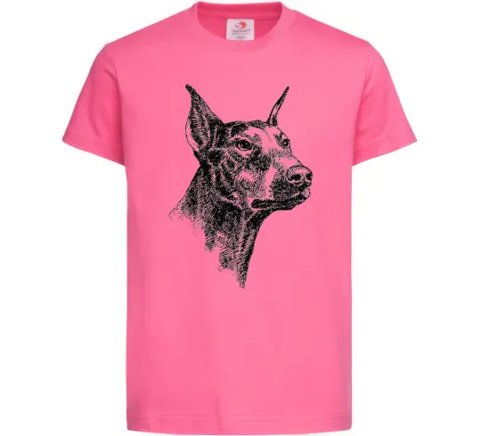 Дитяча футболка Морда добермана Яскраво-рожевий фото