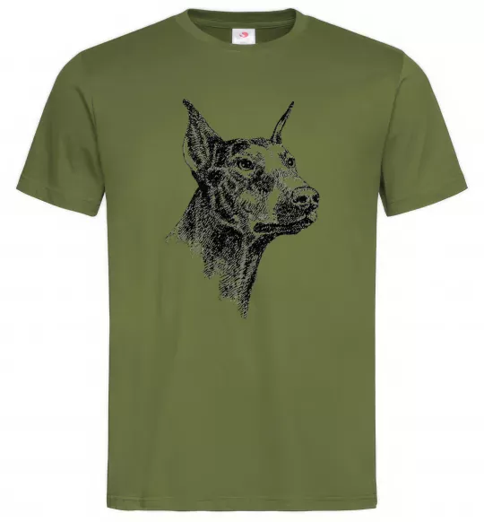 Мужская футболка Морда добермана Оливковый фото