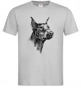 Мужская футболка Морда добермана Серый фото