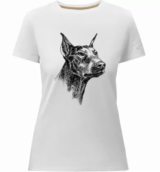 Женская премиум футболка Морда добермана Белый фото