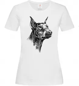 Жіноча футболка Доберман показує язик Білий фото Жіноча футболка Доберман показує язик Білий фото
