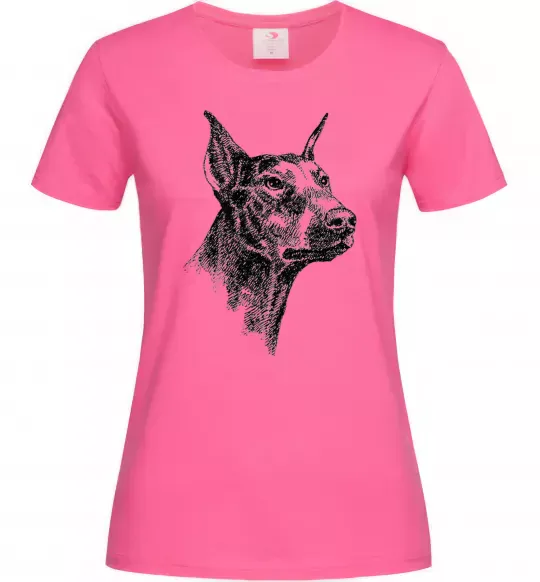 Жіноча футболка Морда добермана Яскраво-рожевий фото