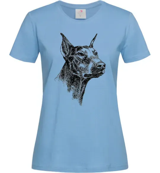 Жіноча футболка Морда добермана Блакитний фото