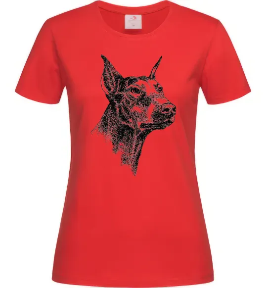 Жіноча футболка Морда добермана Червоний фото