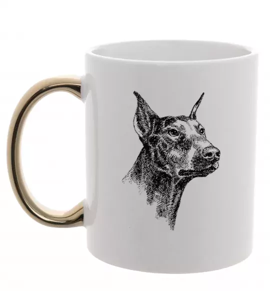 Чашка с цветной ручкой Морда добермана Золото фото
