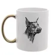 Чашка с цветной ручкой Морда добермана Золото фото