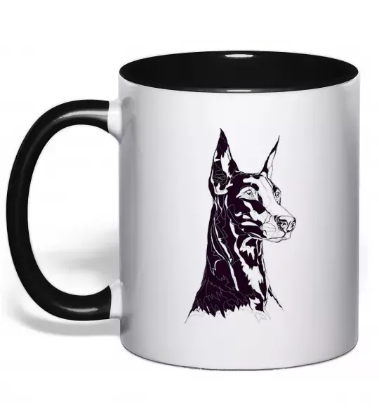 Чашка з кольоровою ручкою Доберман Чорний фото