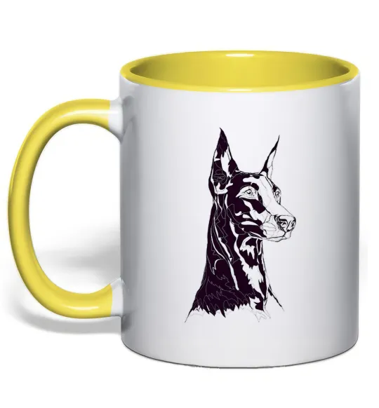 Чашка з кольоровою ручкою Доберман Лимонний фото