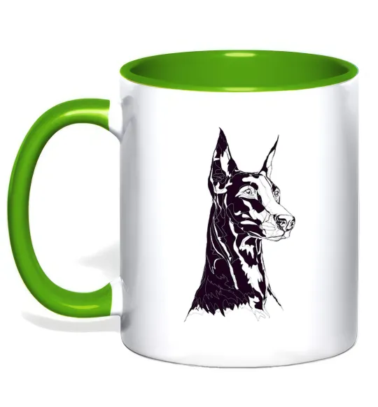 Чашка з кольоровою ручкою Доберман Лаймовий фото