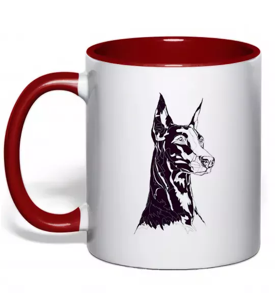 Чашка з кольоровою ручкою Доберман Червоний фото