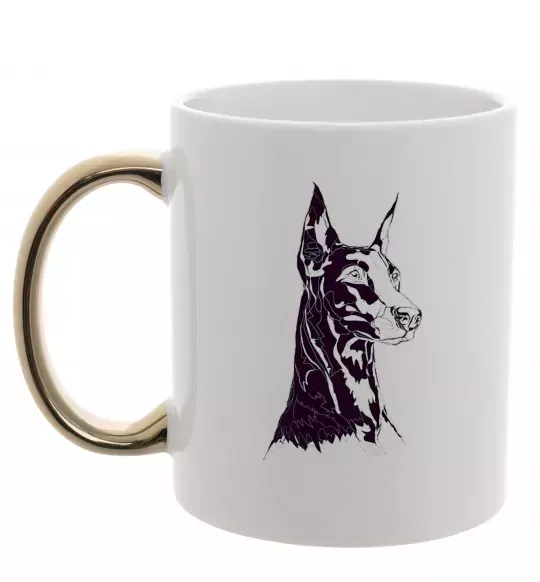 Чашка з кольоровою ручкою Доберман Золото фото