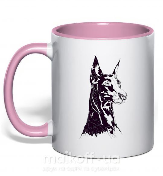 Чашка с цветной ручкой Фиолетовый доберман Нежно розовый фото