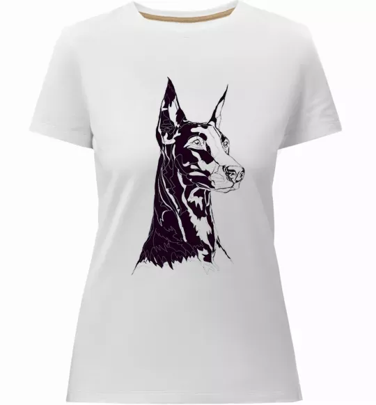 Женская премиум футболка Доберман Белый фото