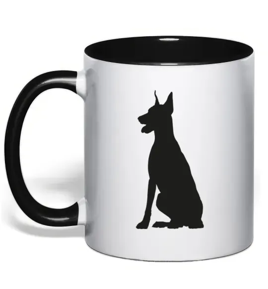 Чашка с цветной ручкой Black doberman Черный фото