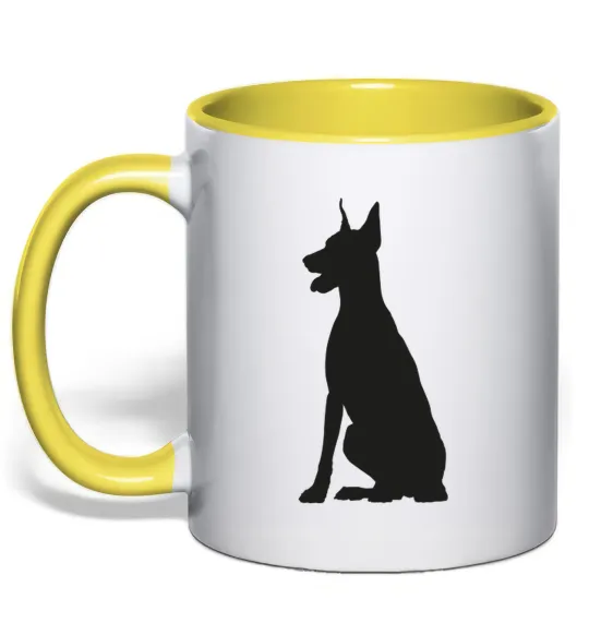Чашка с цветной ручкой Black doberman Лимонный фото