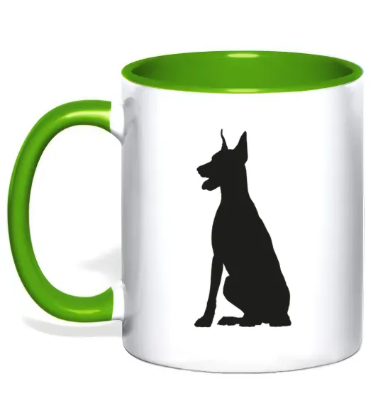 Чашка с цветной ручкой Black doberman Зеленый фото