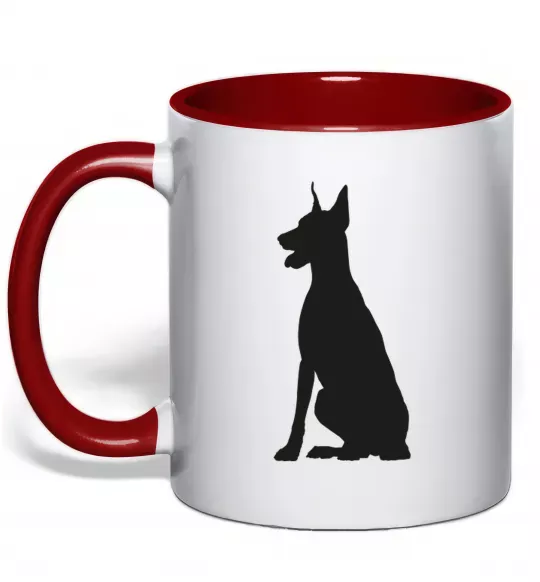 Чашка с цветной ручкой Black doberman Красный фото