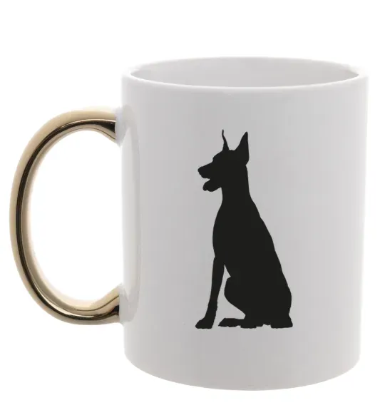 Чашка с цветной ручкой Black doberman Золото фото