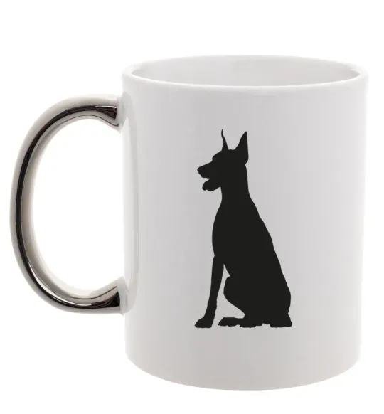 Чашка с цветной ручкой Black doberman Серебро фото