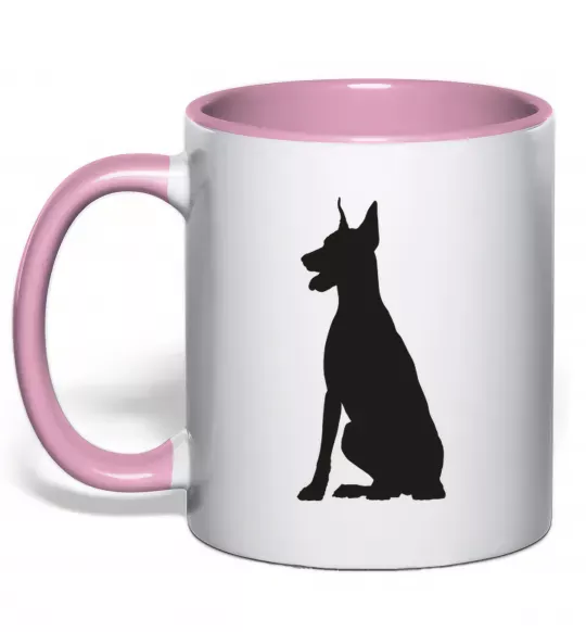 Чашка с цветной ручкой Black doberman Нежно розовый фото