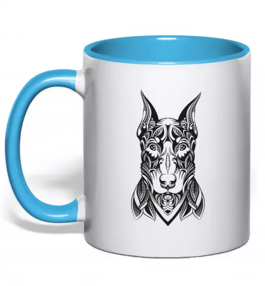 Чашка з кольоровою ручкою Blackrcolor doberman Блакитний фото