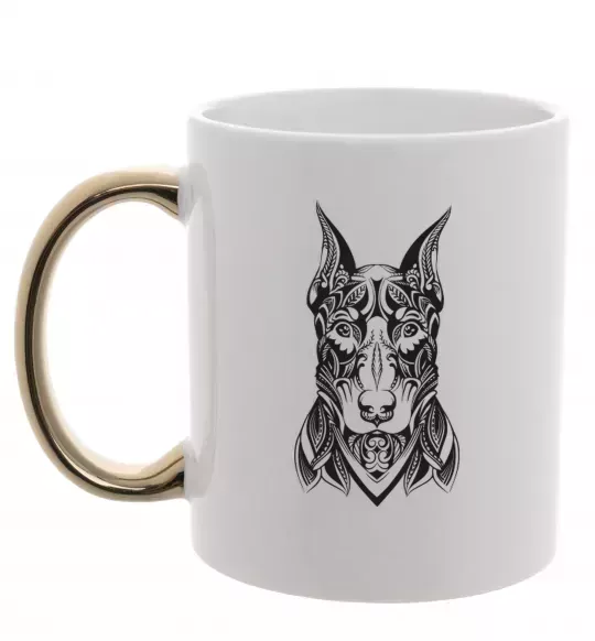 Чашка з кольоровою ручкою Blackrcolor doberman Золото фото