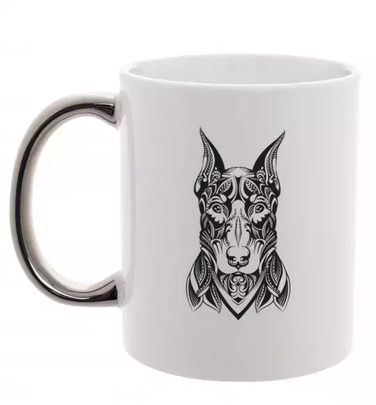 Чашка з кольоровою ручкою Blackrcolor doberman Срібло фото
