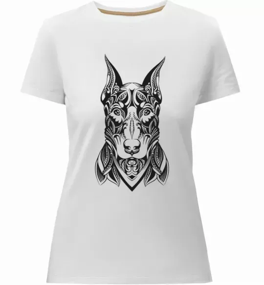 Женская премиум футболка Blackrcolor doberman Белый фото