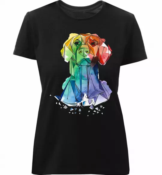 Женская премиум футболка Лабрадор кольоровий Черный фото