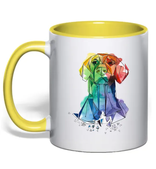 Чашка с цветной ручкой Лабрадор кольоровий Лимонный фото